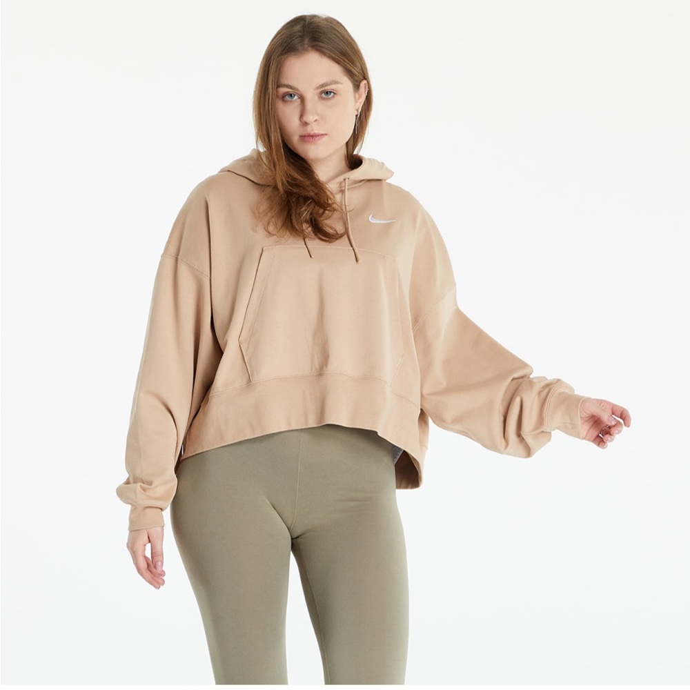 Nike Tan Cropped Sweater with Half-Zip Design